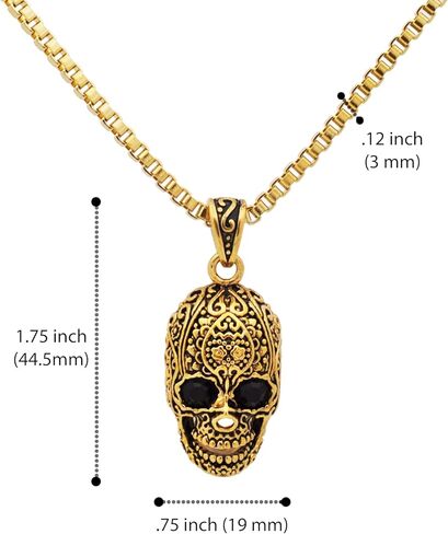 قلادة جمجمة كالافيرا للرجال من بلاك جاك، قلادة من الفولاذ المقاوم للصدأ 316L باللون الأبيض/الذهبي/الأسود/الأزرق مع سلسلة صندوقية مقاس 24 بوصة، هدايا مجوهرات بسيطة، عيون تشيكوسلوفاكيا كبيرة in Kuwait