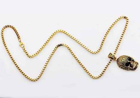 قلادة جمجمة كالافيرا للرجال من بلاك جاك، قلادة من الفولاذ المقاوم للصدأ 316L باللون الأبيض/الذهبي/الأسود/الأزرق مع سلسلة صندوقية مقاس 24 بوصة، هدايا مجوهرات بسيطة، عيون تشيكوسلوفاكيا كبيرة in Kuwait