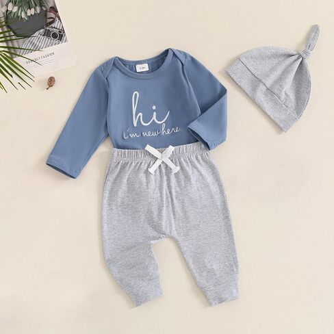 Newborn Baby Boy Clothes Hi I'm New Here Coming Home Outfit Letter Print Romper Pant Fall Winter Baby Boy's Clothing in Saudi Arabia