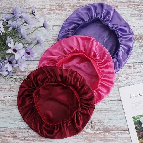Thinp 3 Pcs Kids Satin Bonnet,Baby Bonnet Elastic Wide Band Baby Silk Bonnet Toddler Bonnet Soft Silk Bonnet for Sleeping Toddler Silk Bonnet for Kids Teens Toddler Girls Boys Curly Hair Natural Hair in Saudi Arabia