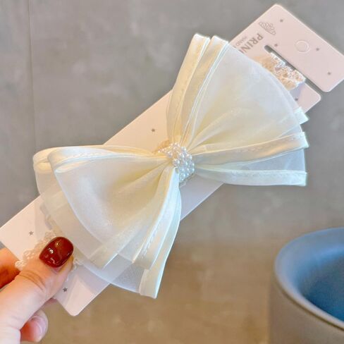 Cute Baby Girl Lace Headband Lace Bow Hair Accessories Elastic Bow Head Wrap for Newborn Infant Toddler Christening Baptism Party Hair Accessories for 0-36 Months (Ivory F, Free) in Saudi Arabia
