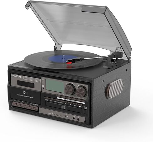 9 in 1 Record Player with Built-in Stereo Speakers, 3 Speeds Bluetooth Turntable with 3.5MM Audio Jack, Vinly Phonograph with AM/FM Radio, CD/Cassette, USB/SD Play Ripping, AUX-in/RCA-Out (Gray-Black) in Saudi Arabia