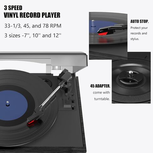 9 in 1 Record Player with Built-in Stereo Speakers, 3 Speeds Bluetooth Turntable with 3.5MM Audio Jack, Vinly Phonograph with AM/FM Radio, CD/Cassette, USB/SD Play Ripping, AUX-in/RCA-Out (Gray-Black) in Saudi Arabia