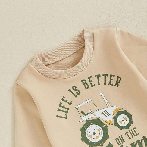 Toddler Boys Fall Outfits Farm Truck Letter Print Long Sleeve Crew Neck Sweatshirts Pocket Pants 2Pcs Clothes Set in Saudi Arabia