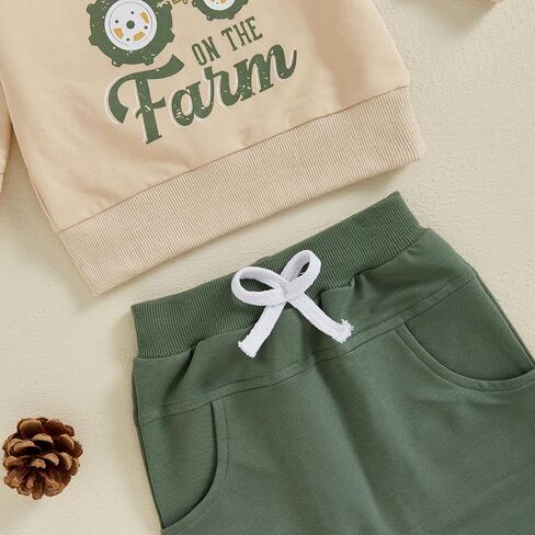 Toddler Boys Fall Outfits Farm Truck Letter Print Long Sleeve Crew Neck Sweatshirts Pocket Pants 2Pcs Clothes Set in Saudi Arabia