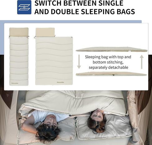 Naturehike Camping Sleeping Bag for Adults, 36/54℉, Spliceable Double Sleeping Bag 3 Seasons, Lightweight Waterproof Sleep Bags for Cold&Warm Weather in Kuwait