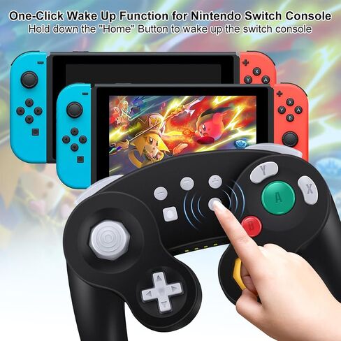 HaeBorl Wireless Gamecube Switch Controller, Switch Pro Controller Compatible with Nintendo Switch/Switch OLED/Steam/PC, Switch Controller with 600mAh Built-in Battery, Turbo&Dual Vibration, Black in Saudi Arabia