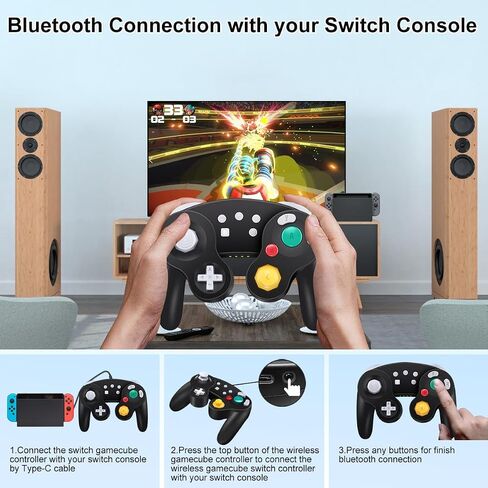 HaeBorl Wireless Gamecube Switch Controller, Switch Pro Controller Compatible with Nintendo Switch/Switch OLED/Steam/PC, Switch Controller with 600mAh Built-in Battery, Turbo&Dual Vibration, Black in Saudi Arabia