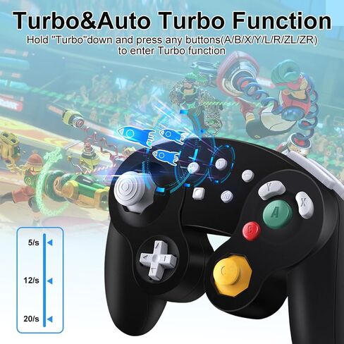 HaeBorl Wireless Gamecube Switch Controller, Switch Pro Controller Compatible with Nintendo Switch/Switch OLED/Steam/PC, Switch Controller with 600mAh Built-in Battery, Turbo&Dual Vibration, Black in Saudi Arabia