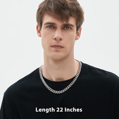 Cuban Link Chain Necklace for Men Silver Chain for Boy 316l Stainless Steel Chain for Men Women, 9mm Width, 16/18/20/22/24/26 In Length, Gift for Him On Valentine's Day And Birthdays Gifts in Kuwait