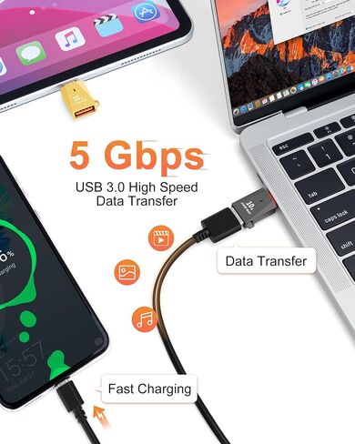Upgraded Zinc Alloy USB C to USB Adapter 4 Pack, Type C Male to USB 3.0 Female Converter, OTG Adapter with Keychain, Compatible with iPad Samsung Galaxy Google Pixel (Mixed Color) in Saudi Arabia
