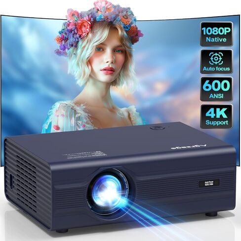 جهاز عرض مزود بواي فاي وبلوتوث، جهاز عرض 4K [تركيز تلقائي/6D Keystone] أجهزة عرض أصلية 1080P مع شاشة 300 بوصة، 600 ANSI 4K يدعم تكبير بنسبة 50%، جهاز عرض Agreago خارجي لنظام iOS/Android/TV Stick in Kuwait