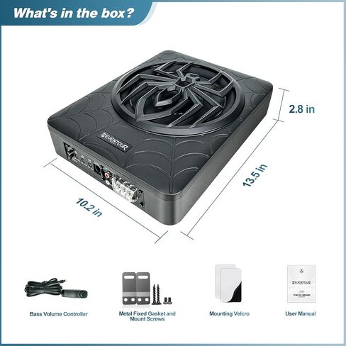 10" 1000W Slim Under Seat Powered Car Subwoofer, Car/Truck Audio Sub Built in Amplifier Combo, with Colorful LED Ambient Lights (RGB LED Subwoofer+Mounting Wire Kit) in Kuwait