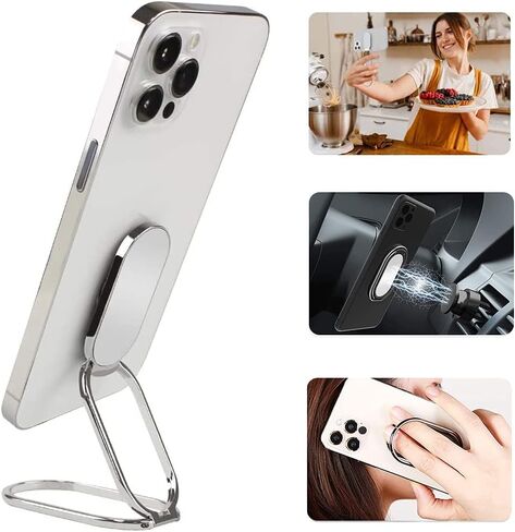 Cell Phone Ring Holder Finger Kickstand, CLZWiiN Foldable 360° Rotation Cellphone Stand for Desk, Office Desktop, Magnetic Car Mount, Metal Multi-Angle for Phone Back Grip (Gun Black) in Saudi Arabia