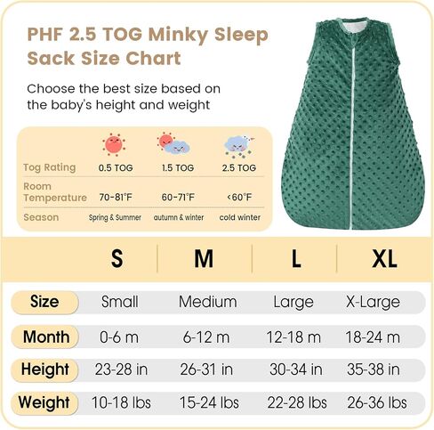 كيس نوم للأطفال من PHF 2.5 TOG مع نقطة مينكي قطيفة، بطانية يمكن ارتداؤها للأطفال من عمر 6 إلى 12 شهرًا مع سحاب ثنائي الاتجاه، كيس نوم شتوي للأطفال الأولاد، أكياس نوم قطنية مريحة ودافئة، مقاس متوسط، أخضر in Kuwait