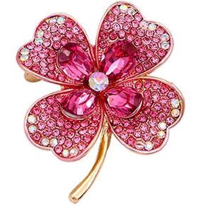 Crystal Leaf Shamrock Brooch Pin for Women Girls Unisex Gold Plated Birthstone Rhinestone Clover Flower Brooches Lapel Pins Cute Dress Accessories Lucky St.Patrick's Day Holiday Christmas Jewelry Gift