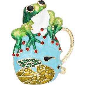 Green Enamel Lotus Leaf Frog Cartoon Lucky Animal Brooch Breastpin Hat Pins Boutonniere Collar Lapel Pins Clothing Costume Accessories Jewelry for Women Men