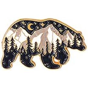 Cartoon Big Brown Bear Enamel Lapel Pin With Snow Mountain Night Scene Pattern Badge Collar Brooch