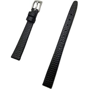 10mm Black Genuine Leather Watchband | Round Lizard Grain, Flat Replacement Watchstrap that brings New Life to Any Watch (Womens Standard Length)