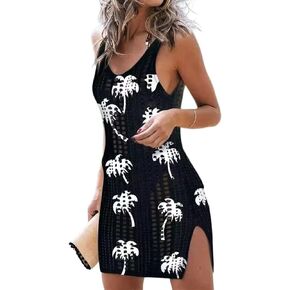 AIMITAG American Flag Dress Womens Hollow Out Slit Crochet Cover Up Sleeveless Tank Dress 4th of July Beach Swimwear Dresses