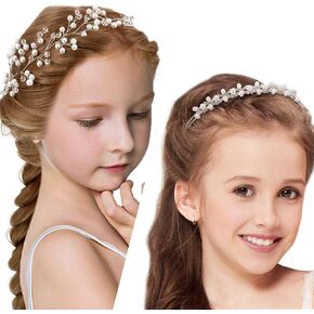 2 Pieces Flower Girls Headpiece Princess Wedding Faux Pearls Rhinestone Headband Bridal Crystal Hairband Tiara for Flower Girls Toddler Crown Wedding Party Hair Accessory