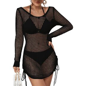 AILUNSNIKA Swimsuit Cover Ups for Women Hollow Out Crochet Swim Cover Up Long Sleeve Knitted Mesh Cover Up