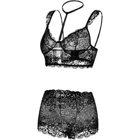 Women Lingerie Floral Lace Bra and Panty 2 Piece Underwear Set