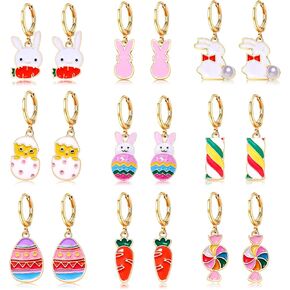 9/12 زوجًا من أقراط عيد الفصح للنساء على شكل بيضة الأرنب اللطيفة المصاصة المتدلية أقراط هوجي هوب هدايا الربيع لعطلة عيد الفصح للفتيات in Kuwait