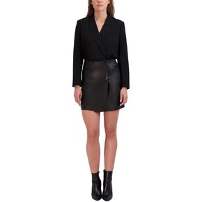 BCBGeneration Women's Long Sleeve Wrap Neck Mixed Media Mini Day Dress