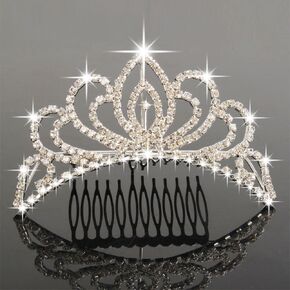 Bseash Mini 4.4" Silver Crystal Tiara Crown Headband Princess Elegant Crown with combs pin for Women Girls Bridal Wedding Prom Birthday Party