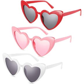 3 Pairs Valentine's Day Heart Shaped Sunglasses Goggles Vintage Cat Eye Mod Style Retro Sunglasses White Sunglasses for Women Girls