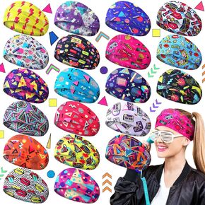 20 Pcs 80s 90s Neon Headbands for Women Retro Vintage Workout Headbands Fitness Accessories Non Slip Sports Sweatbands for Men Neon Elastic Hairband for Fitness Running Cycling Jogging Yoga Ski
