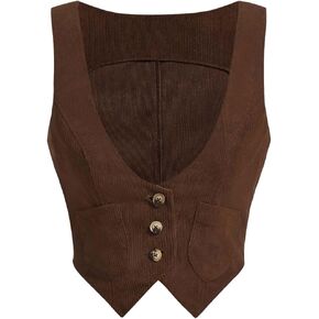 Verdusa Women's Button Front Scoop Neck Sleeveless Patch Pocket Crop Vest Blazer Jacket