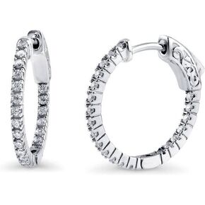 BERRICLE Sterling Silver Cubic Zirconia CZ Medium Fashion Inside-Out Hoop Earrings for Women, 0.75"
