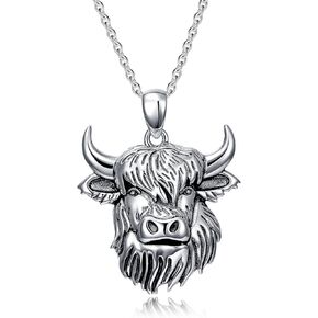 Highland Cow Necklace for Women 925 Sterling Silver Highland Cow Pendant Necklace Cute Animal Jewelry Gift for Women Girls