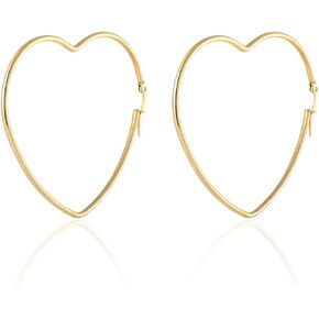 Pair Womens Large Heart Huggie Hinged Hoop Earrings