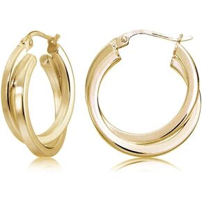 Hoops & Loops 925 Sterling Silver Square-Tube Double Twisted Click-Top Hoop Earrings for Women & Teen Girls, Silver, Yellow & Rose Gold Flashed Sterling Silver 15mm, 20mm, 25mm