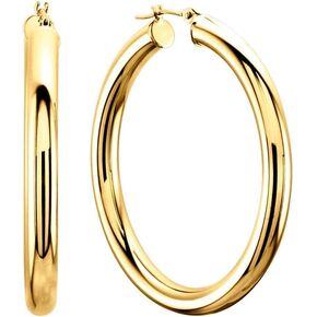10k REAL Yellow or White Gold 3MM Thickness Classic Polished Round Tube Hoop Earrings with Snap Post Closure For Women in Many Sizes and Gauges (15mm, 25mm, 30mm, 40mm,)