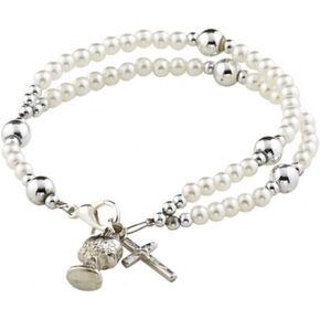 White First Communion Gifts for Girls Rosary Bracelet, 7 Inch