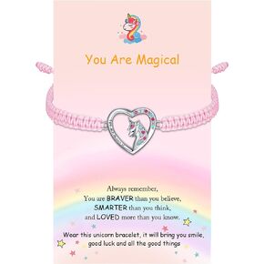 J.Endéar سوار يونيكورن للفتيات، أنت مجوهرات يونيكورن السحرية 925 الفضة الاسترليني مكعب زركونيا ملون مصنوع يدويًا سلسلة حبل هدايا قلب الحب للمراهقات in Kuwait