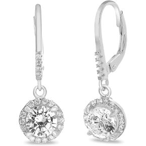 925 Sterling Silver Round Dangle Drop 1-1/2 Cttw Cubic Zirconia Leverback Earrings for Women