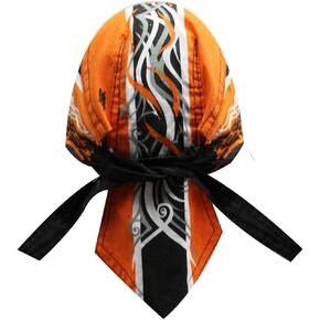 Danbanna Deluxe Orange Black Grey Pinstripe Flames Ride Forever Headwrap Doo Rag Skull Cap