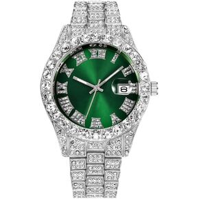 LGXIGE Mens Ice Out Watches Big Rocks with Roman Numerals Fully Colorful Dial Gold Watch