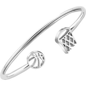CHOORO Silver Basketball Rim and Net Bracelet Bangle Basketball Jewelry Gift for Basketball Lovers School Team Sport Gift