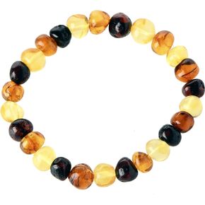 Baltic Amber Bracelet for Adults - Elastic Band - 7 inches - Mixed Color Amber Beads - Handmade Multicolor Baltic Amber Bracelet from Polished Baltic Amber Beads (7.8)