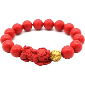 Feng Shui Amulet Red Pi Xiu Cinnabar Bracelet Prosperity Red Bead Bracelet with Charm Pi Yao Natural Stone Beads Bracelet Attract Wealth Money and Good Luck W4582-8mm in Saudi Arabia