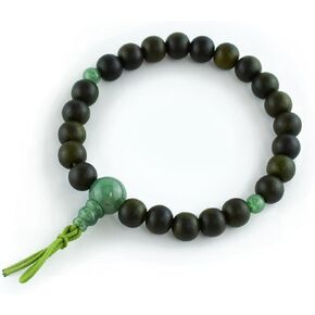 7.5mm Japanese Lignum vitae wood &Jadeite Juzu dhyana Zen Kyoto Prayer Beads Handmade for Men Women Gifts Elastic Mala Beads