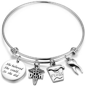 ENSIANTH Dental Hygienist Bracelet She Believed She Could so She Did Bracelet Graduation Gift for Dental Assistant,Dental Jewelry Gift