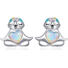 S925 Sterling Silver Synthetic Opal Tree Sloth Stud Earrings Love Heart Earrings Graduation Present LSE148