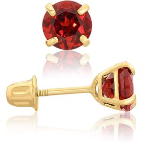 14k Yellow Gold 5mm Garnet Round-Cut Solitaire Stud Earrings with Secure Comfortable Screw Backings